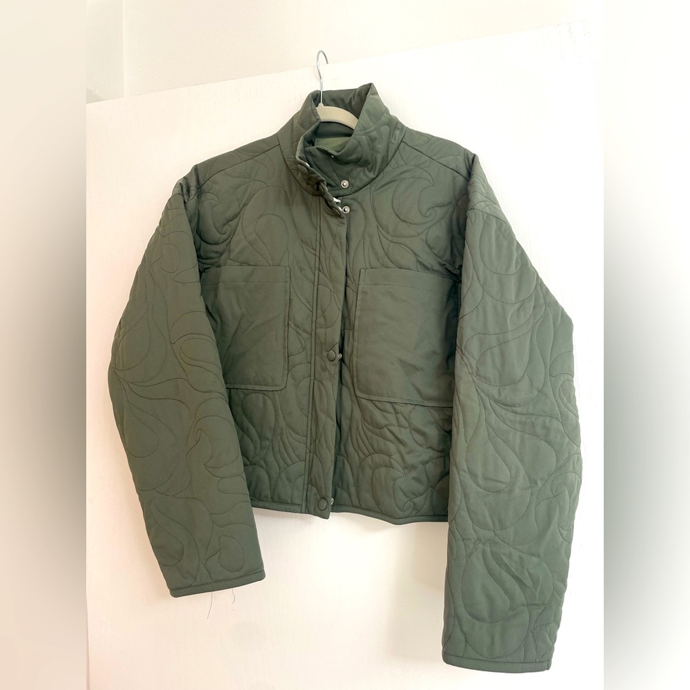 7 for All Mankind Quilted Green Cropped Jacket - Large